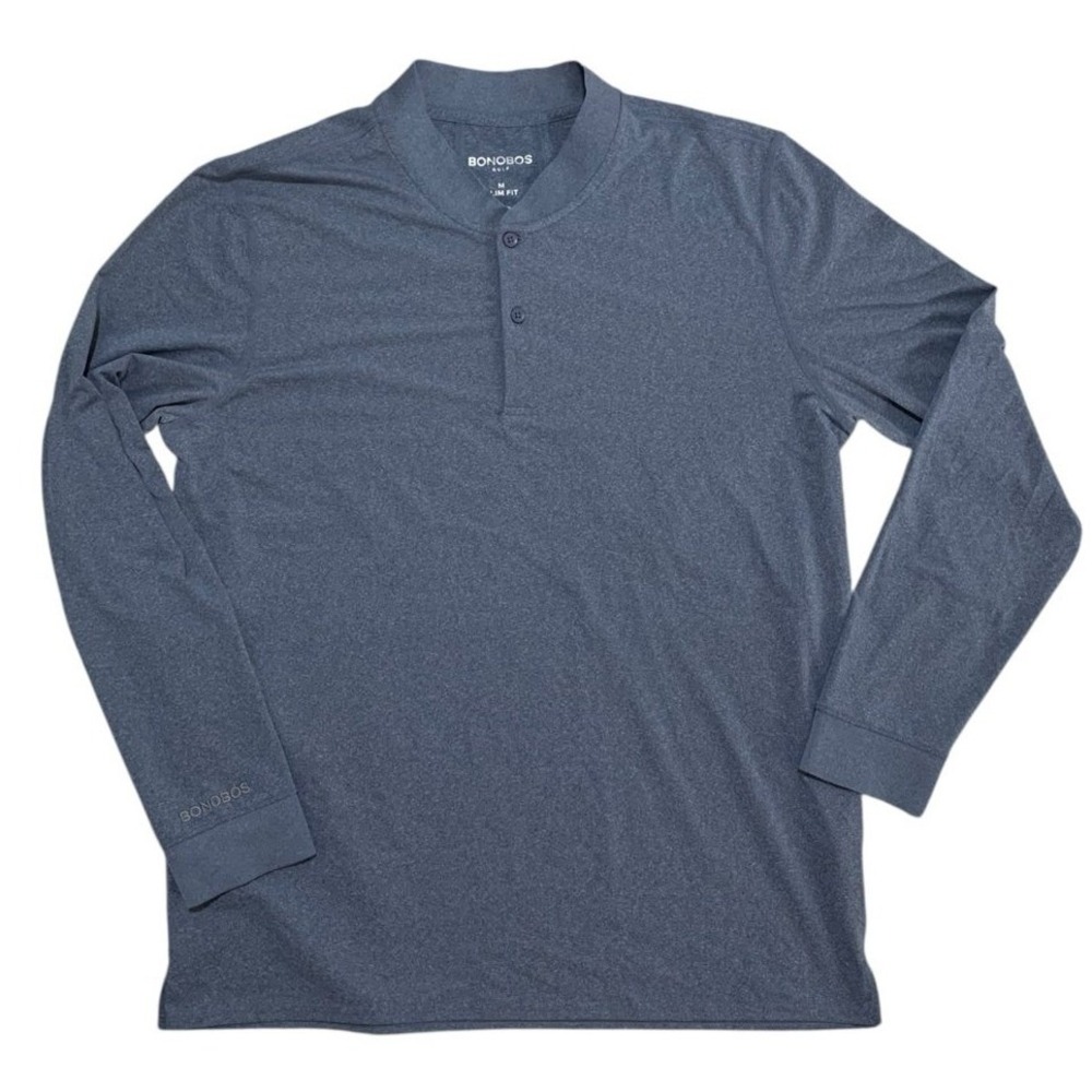 Bonobos Golf Henley Shirt Mens Medium Blue Slim Fit Long Sleeve Athleisure Core